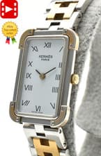 🎦Vintage! [Exc+5] HERMES Croisiere 18mm White Roman Dial Gold Qz Women's JAPAN