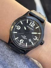 Torgoen T32 Automatic Date Watch Black Case Mens 43mm Swiss Made
