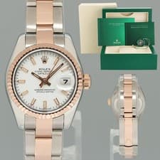 MINT Ladies Rolex DateJust 179171 White Stick Two-Tone Rose Gold Oyster Watch