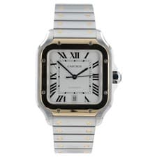 Cartier Santos Silver Dial Steel and 18k Gold 39.8mm Auto Men's Watch W2SA0006