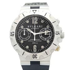 BVLGARI Diagono Scuba SC38S Automatic Men's Chronograph Wristwatch SS Black Auth