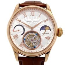 MEMORIGIN Navigator MO1001G J-866 Tourbillon Skeleton Manual Wind Watch Leather