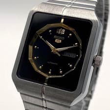 SEIKO 5 Wristwatch 4206-5700 with Instruction Manual Silver Band Black Dial MIJ