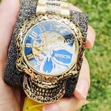 Invicta Artist Skull Automatic 50.5mm Gold Black Bracelet Men's Watch 35109 NEW