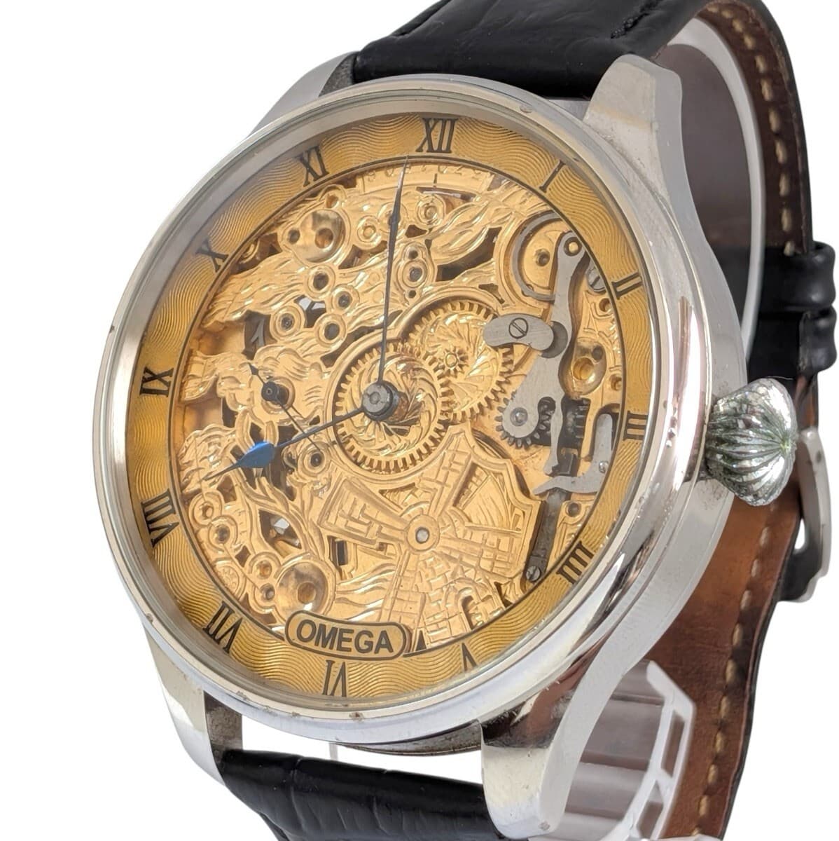 Vintage OMEGA Skeleton Dial Hand-Wind Mechanical Wristwatch Conversion