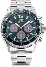 Orient Mako RN-TX0204E Panda Green Solar Chronograph Analog Wrist Watch Men New