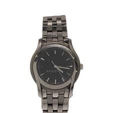 Used GUCCI◆Quartz watch/analog/stainless steel/BLK/SLV/5500XL/scratched