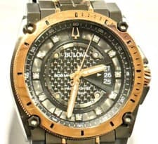 Bulova Men's Watch Precisionist 98D149 Diamond Dial Date Grey & Rose Gold Tone