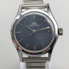 Vintage Bucherer Mens Watch 29mm Blue Dial Silver Tone Stretch Manual Wind