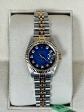 Rolex Datejust Ladies 26mm TwoTone Blue Vignette Diamond Dial Jubilee Band Watch