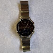 Bulova 96A205 Men's Curved Chronograph Quartz Watch Blue Dial Stainless Steel