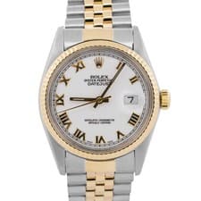 1984 Rolex DateJust 36mm WHITE ROMAN 18K Gold Steel JUBILEE Two-Tone 16013 Watch