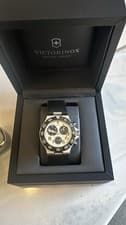 Victorinox Swiss Army Chronograph Quartz Watch Black Rubber Strap Silver Case