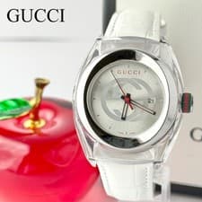 GUCCI Sync Womens Wristwatch 32mm White Strap New Battery Ready to Use