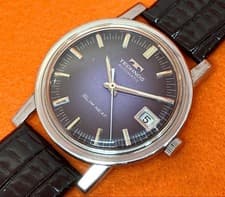 TECHNOS SLIM NEAT Automatic Watch Purple Dial Vintage Date 34mm Mechanical