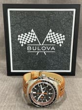 Bulova Racer Chronograph Quartz Black Dial Brown Leather  Men's Watch 98B427