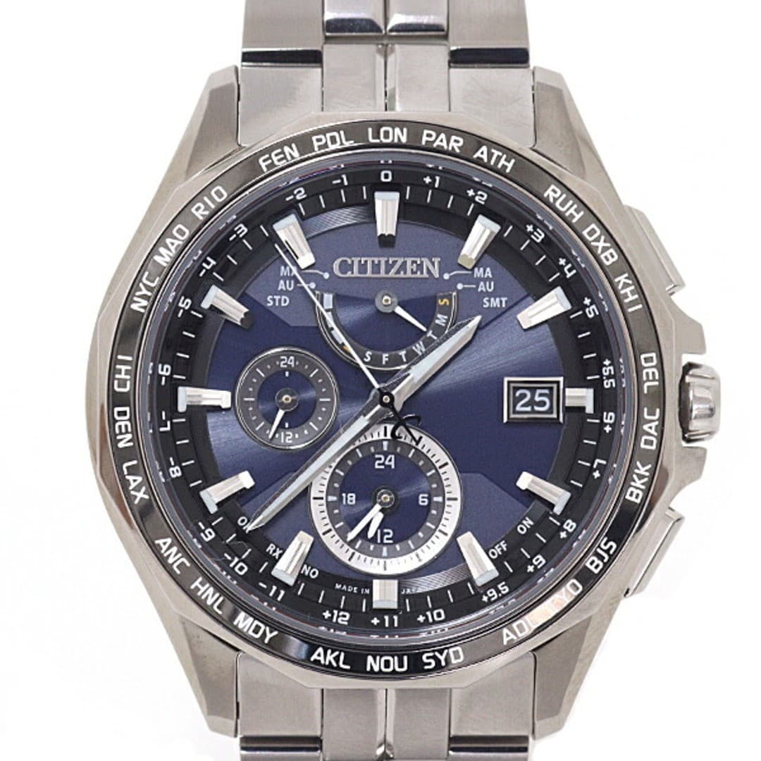 CITIZEN Eco Drive Radio Watch H820-T023096 Stainless Steel Navy Dial Used From J