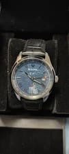 Bulova Wilton GMT 96B385 43mm Automatic Men's Watch Dual Time Blue Dial Watch .