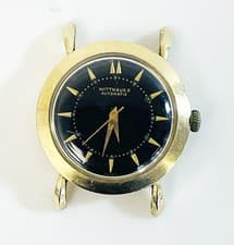 Vintage Wittnauer 14K Gold Automatic Watch 31mm Black Dial Mid Century