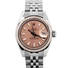 Ladies Rolex DateJust 26mm SALMON Steel White Gold Fluted JUBILEE Watch 179174