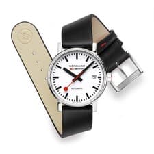 Mondaine Auto, Evo2 Black Vegan Leather, 35mm, Classic, Modern Swiss Rail Watch