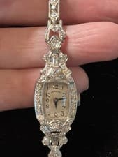 Vintage Ladies Platinum and Diamond Hamilton Watch E17779 Nice