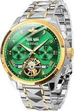 OUPINKE Mens Watches Skeleton Automatic Mechanical Calendar Sapphire GREEN