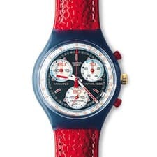 Swatch 90s Vintage SCM403 Rallye Chronograph Red Leather Limited Rare
