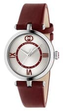 Gucci Model 2000 Steel Silver Dial Red Leather Strap Quartz Women Watch YA167508