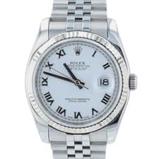 Rolex Datejust 116234 Steel White Roman Dial 18KW Fluted Jubilee Band Watch 36mm