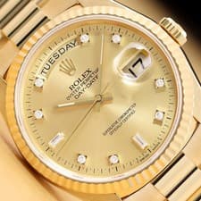 ROLEX MENS DAY-DATE 18238 18K YELLOW GOLD  FACTORY DIAMOND DIAL PRESIDENT WATCH