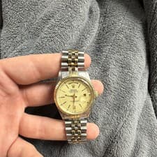 Rolex Day-Date Men's Wristwatch Two-Tone Metal Champagne Dial Fluted Bezel