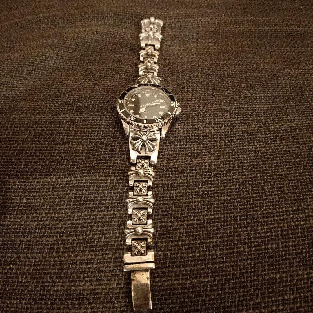 Chrome Hearts Silver 925 Diver's Watch Black Quartz Decorative Band Used