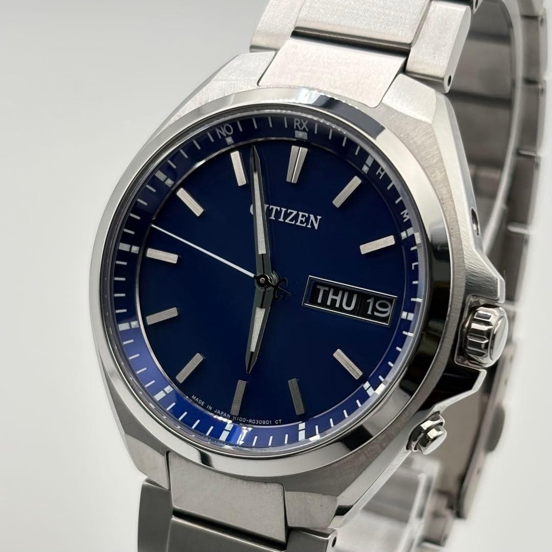 Citizen Attessa Eco-Drive Radio Solar Titanium Men's Watch Blue Dial Used