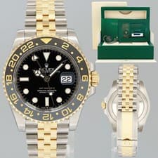 2024 NEW PAPERS Rolex GMT Master Gold Two Tone Jubilee Black 126713GRNR Watch