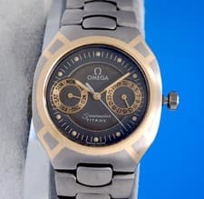 Mens Omega Seamaster Polaris 18K Gold & Titanium watch - Day / Date - Black Dial