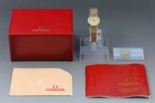 1988 Near MINT/Box OMEGA De Ville 20mm 795.0869 Quartz Gold Dial Women's Vintage