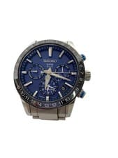 Seiko Solar Watch NVY SLV Stainless Steel Analog Used