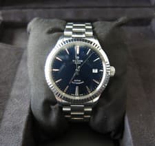 Men's Tudor Watch 12510 Model 38mm Stainless Steel Blue Dial with Fluted Bezel
