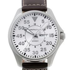 Used Hamilton Khaki Aviation Pilot Quartz H64611555 H646110 Watch Silver