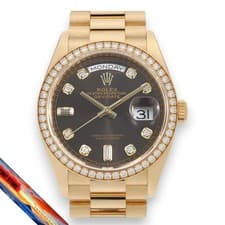 Rolex DayDate 36mm Diamond Bezel 8P 2P Baguette Diamonds 128348RBR