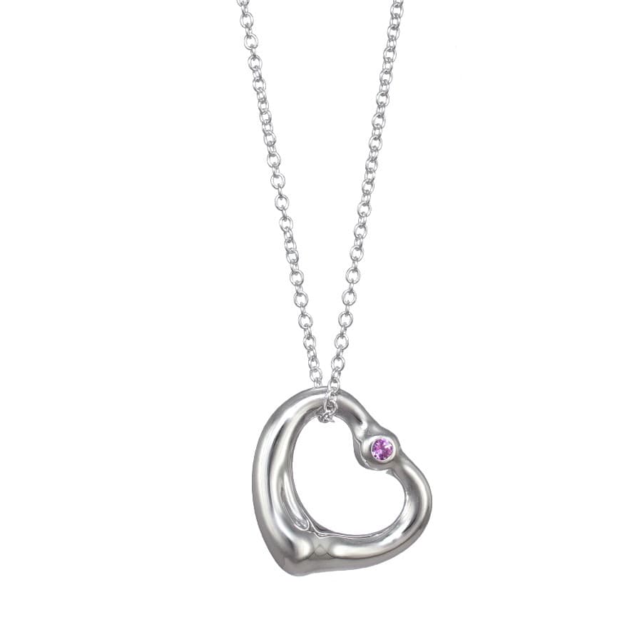 TIFFANY&CO. Elsa Peretti Open Heart Necklace Pink Sapphire Sterling SLV 925 Ex+