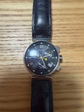 Louis Vuitton Chronograph Watch Black Leather Band From Japan