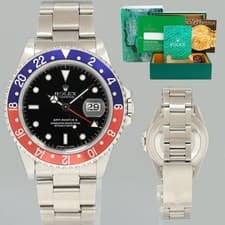 MINT 1989 Rolex 16710 GMT-Master II Pepsi Blue Red 40mm Tritium Steel Watch Box