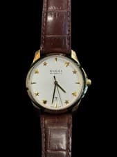 Gucci G-Timeless Automatic Watch 38mm Exhibition Caseback Date Bee Star