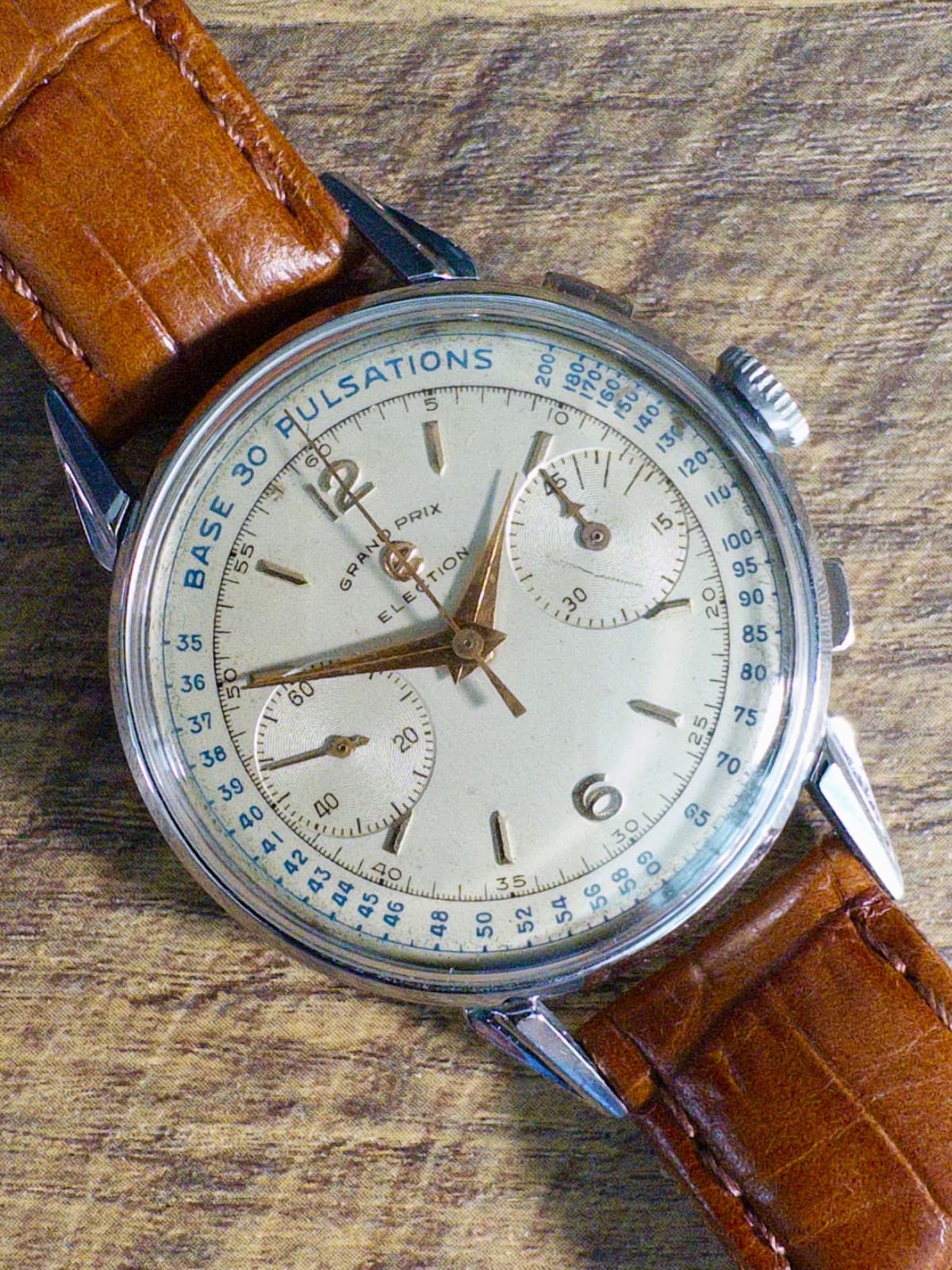Vintage Election Grand Prix Chronograph Pulsometer Doctor Watch 38mm Valjoux 22