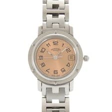 AUTHENTIC HERMES CL4.210 Clipper pink Silver SS Quartz Wristwatch