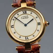 Vintage [N MINT] Cartier Must Vendome Vermeil 590003 30mm Ivory Qz Women's Watch