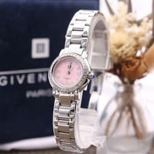 Givenchy Pink Shell Diamond Bezel Timepiece Watch Authentic Vintage
