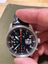 FORTIS Chronograph Automatic Triple Calendar Black Dial Men's Leather Band Watch